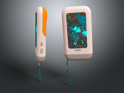 Portable Handheld Equipment Featuring Colorful Screen Green Lanyard And Orange Accent 3d model