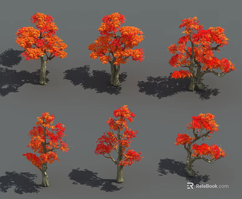 Arbor With Vibrant Orange Red Leaves And Natural Autumn Tree Shapes 3d model 