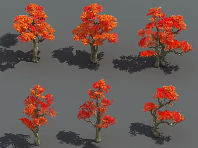 Arbor With Vibrant Orange Red Leaves And Natural Autumn Tree Shapes 3d model