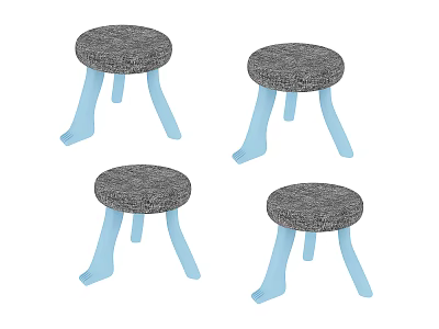 Four Modern Stools With Gray Fabric Cushioned Seats And Light Blue Curved Legs 3d model
