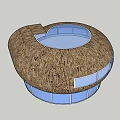 Round Shaped Architectural Structure With Thatched Roof And Central Circular Opening Glass Windows