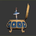 Decorative Commercial Music Box Device with Golden Frame Blue Base Star Patterns and Ballerina Figure