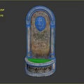 Decorative Lion Head Fountain with Arch Design Rustic Beige and Blue Basin Carved Details