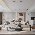 Modern Dining and Living Room Interior With Marble Floor Sleek Cabinets And Ambient Lighting