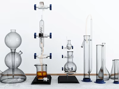 Medical Devices With Glass Laboratory Apparatus Distillation Tubes And Beakers 3d model