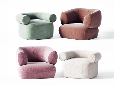 Modern Style Single Sofas in Green Brown Pink and Beige with Rounded Armrests 3d model