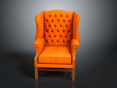 Elegant Orange Tufted Velvet Armchair With Classic Design And Wooden Legs 3d model