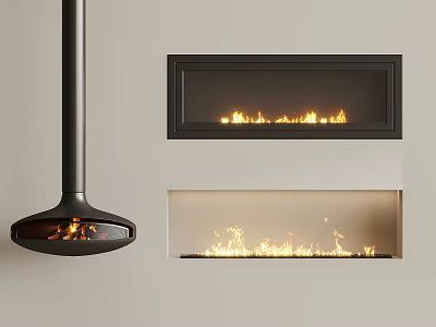 Modern Fireplaces With Flames In Different Styles 3d model