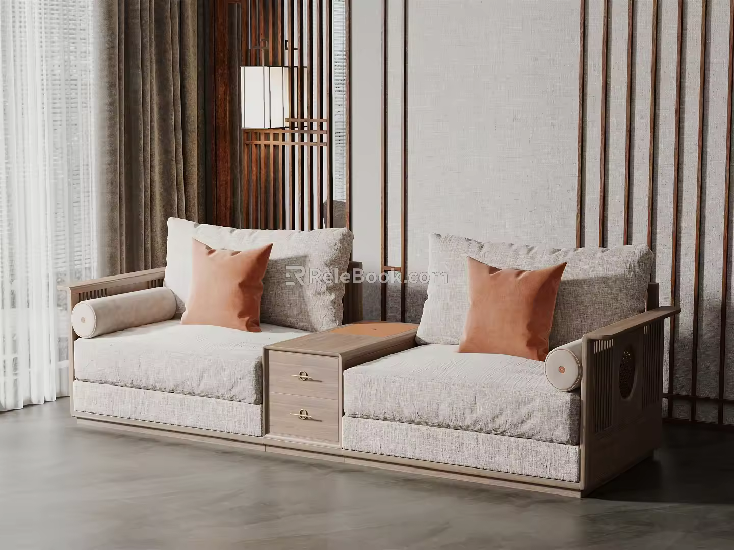 New Chinese-style double sofa 3d model
