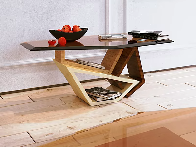 Modern Coffee Table With Geometric Legs Black Bowl Red Fruits And Books On Black Top 3d model