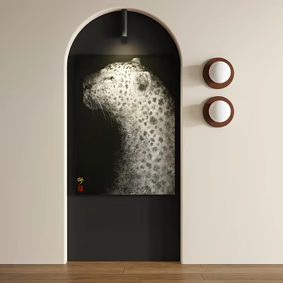 Abstract Painting Black and White Leopard with Spots Wall Mounted and Circular Lights 3d model