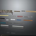 Diverse Scene Components Design Elements With Metal Strips Wooden Panels And Colored Bands