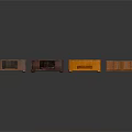 Four Various Styles Wooden Cabinets With Classic Carvings And Lattice Details In Different Brown Tones