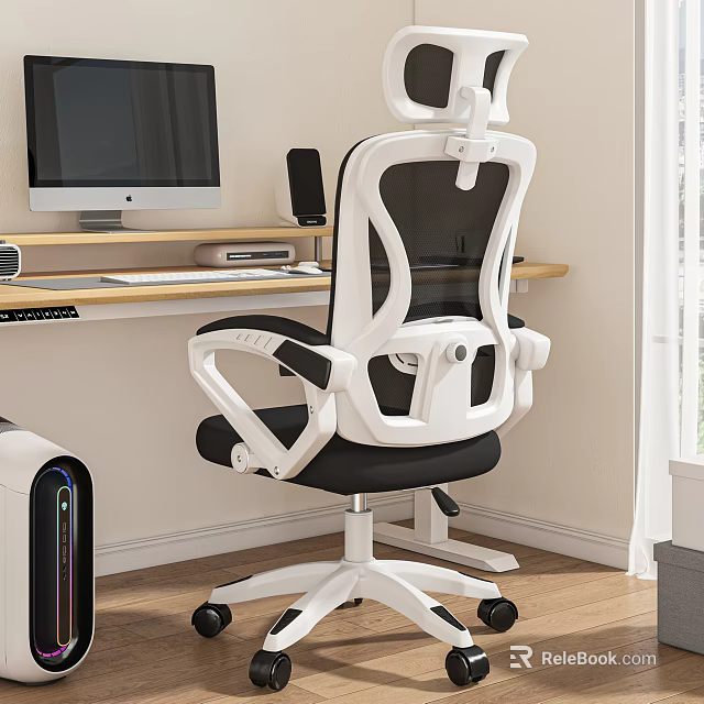Ergonomic White And Black Mesh Office Chair With Adjustable Design For Home Office Computer Desk Setup 3d model 