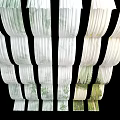 Elegant White And Green Ceiling Drapery With Layered Hanging Design And Soft Fabric