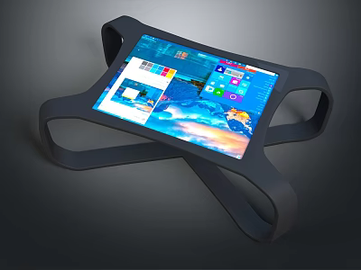 Modern Furniture With Cross Shaped Black Frame And Tablet 3d model