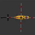 Yellow Helicopter With Red White Stripes For Space Mission On Black Background