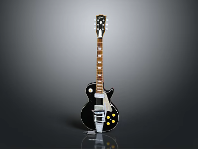 Sleek Black Electric Guitar As Daily Living Item With Gold Hardware And White Pickguard 3d model