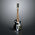 Sleek Black Electric Guitar As Daily Living Item With Gold Hardware And White Pickguard