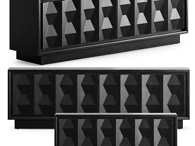 Modern Black TV Stand With Geometric Pattern Drawers And Sturdy Wooden Base 3d model
