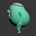 Playful Green 3D Creature Character With Smiling Face And Blue Frilled Hat