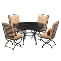 Modern Round Black Table And Striped Fabric Chairs With Orange Cushions Metal Frame