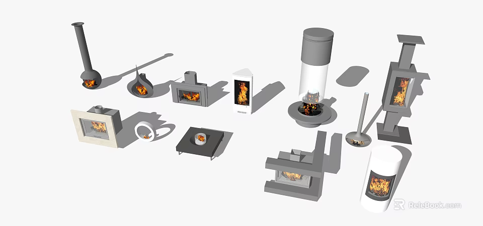 Modern Fireplace Designs With Various Styles And Flames For Home Decor 3d model