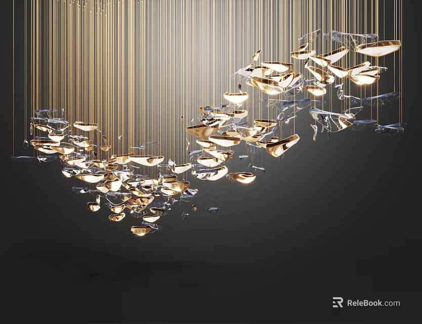 Luxury Modern Gold Chandelier With Multiple Hanging Lights And Artistic Design 3d model 