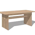Modern Minimalist Light Wood Dining Table With Fluted Legs And Rectangular Top 3d model