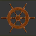 Orange Wooden Ship's Wheel Decorative Household Item With Gray Background And Reflection