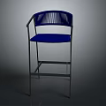 Modern Blue Bar Chair Featuring Metal Frame And Patterned Backrest Design