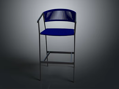 Modern Blue Bar Chair Featuring Metal Frame And Patterned Backrest Design 3d model