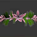 Circular Flower Wreath With Pink Flowers Green Leaves On Dark Background And Reflection