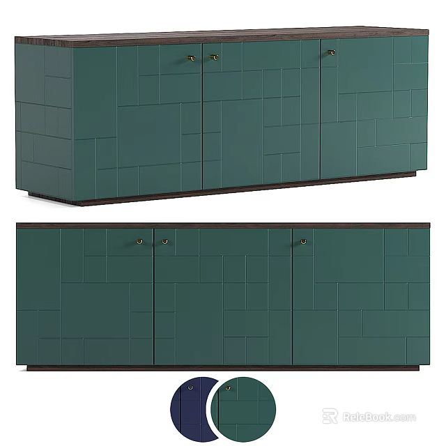 Modern Teal Entryway And Side Cabinet Design With Paneled Doors And Storage 3d model 