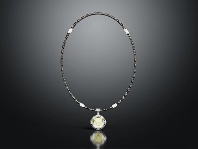 Elegant Necklace with Black Chain White Beads and Central Yellow Pendant 3d model
