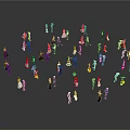 Miniature People Figurines Dressed In Various Costumes Gathered On Dark Surface