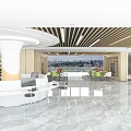 Modern Service Hall Interior With Reception Counter Green Plants Seating Area And City View Windows