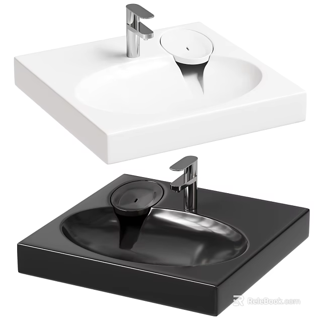 Modern Bathroom Washbasin with White and Black Sleek Oval Design and Faucet 3d model 