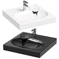 Modern Bathroom Washbasin with White and Black Sleek Oval Design and Faucet