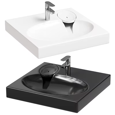 Modern Bathroom Washbasin with White and Black Sleek Oval Design and Faucet 3d model