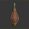 Red And Gold Ornate Decorative Bottle With Glowing Red Section And Transparent Spire