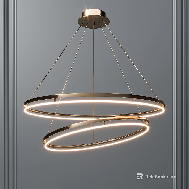 Modern Circular Chandelier With Double Illuminated Rings And Metallic Finish For Contemporary Interior Spaces 3d model 
