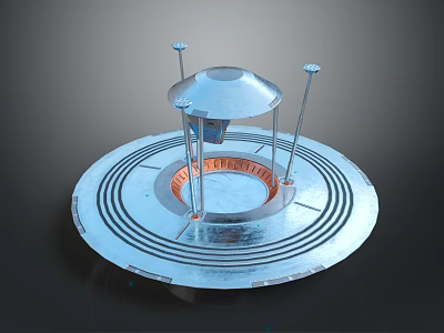 Circular Mechanical Structure With Supporting Pillars Top Canopy And Concentric Circular Patterns 3d model