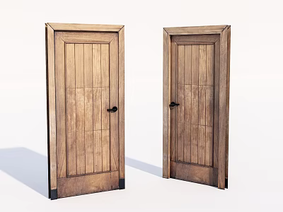 Solid Wood Hinged Doors With Natural Wood Grain And Classic Door Handles 3d model
