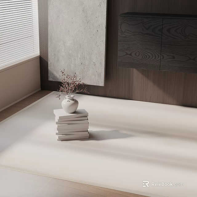 Minimalist White Side Table With Stacked Books And Dried Flower Vase In Modern Interior Space 3d model 