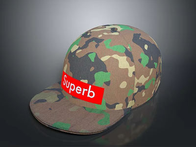 Stylish Camouflage Cap with Red Label Featuring Superb Logo for Daily Use 3d model