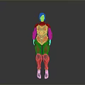 Futuristic 3D Rendered Female Character in Red and Black Mechanical Armor with Detailed Design