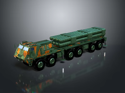 Military Weapon Missile Launch Vehicle With Camouflage Paint And Multi Wheel Structure 3d model