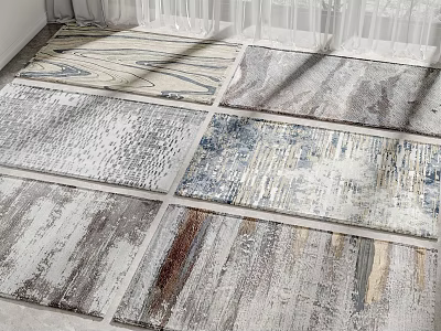 Various Square Rugs With Modern Abstract Patterns And Neutral Tones For Home Decoration 3d model