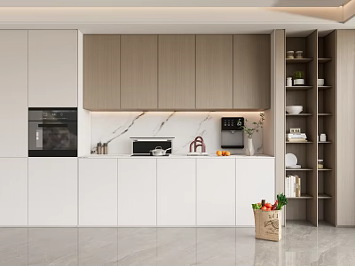 Modern Wine Cabinet With Glass Doors And Wooden Frame In Kitchen Decorated With Wine Bottles 3d model